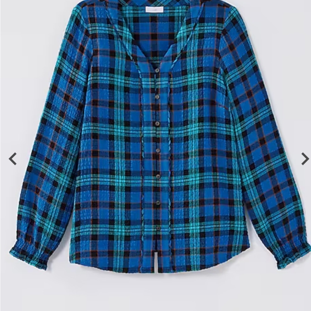 J. Jill Blue and Black Plaid Button-Up Shirt
